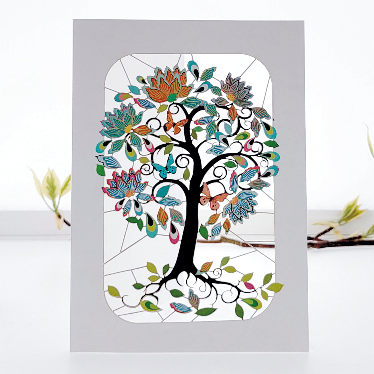 Flower Tree Greetings Card - Blank - Tree Card - PM203