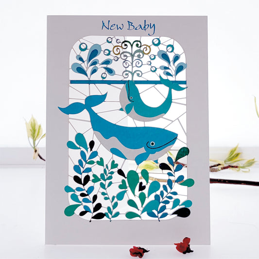 ''New Baby'' Card, Baby Boy, - Whales - PM226