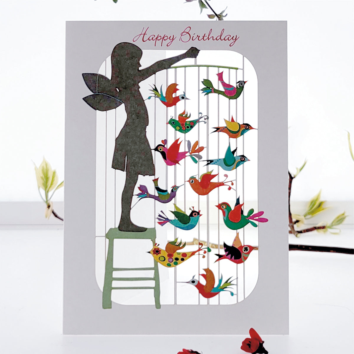 Girl With Mobile  - ''Happy Birthday'' - Birthday Card - PM238