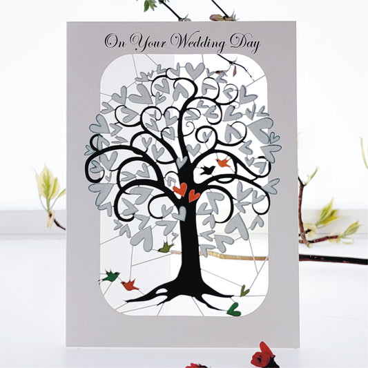 ''On Your Wedding Day'' White Heart Tree - Wedding Card #PM247