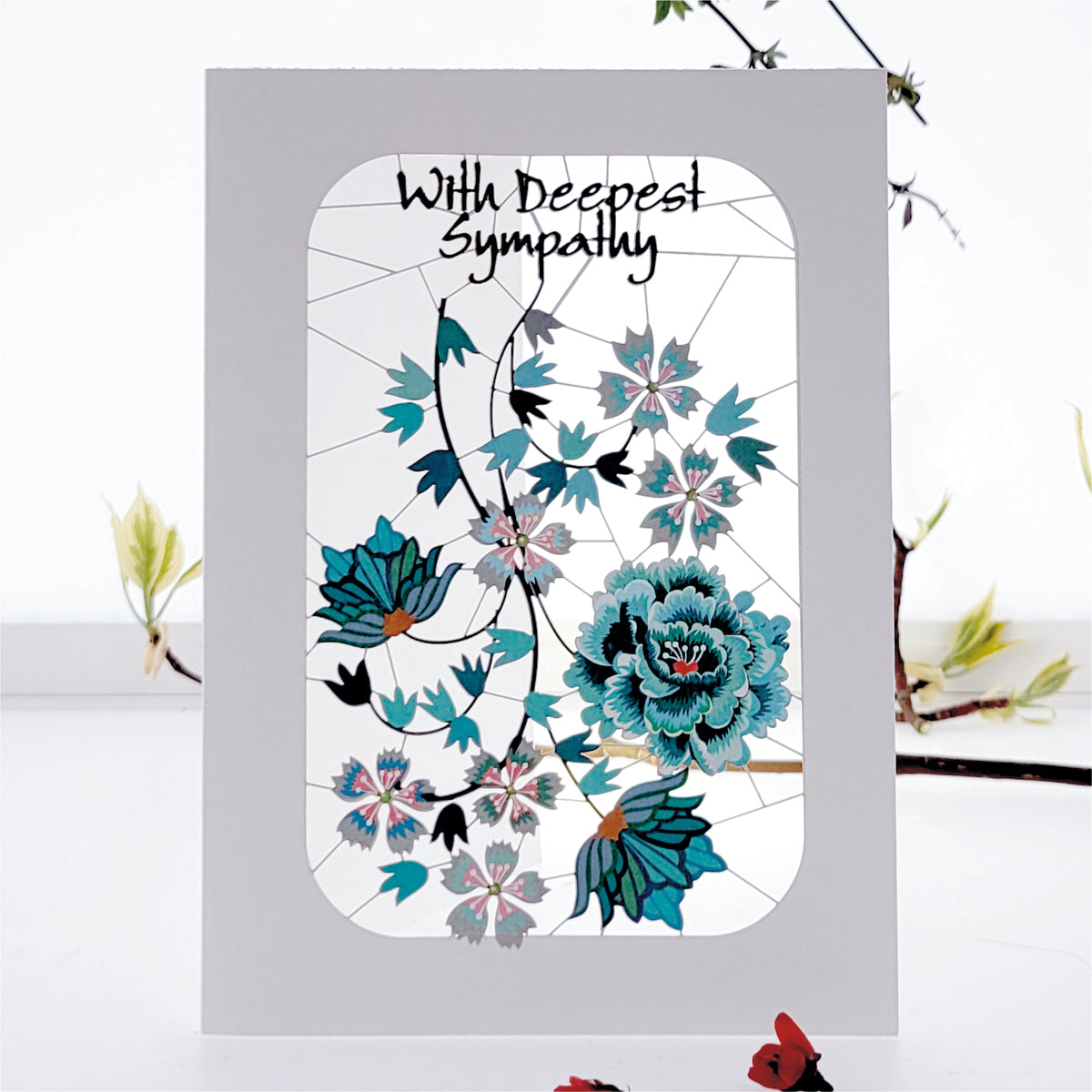 ''With Deepest Sympathy'' - Blue Flowers - Sympathy Card - #PM-248