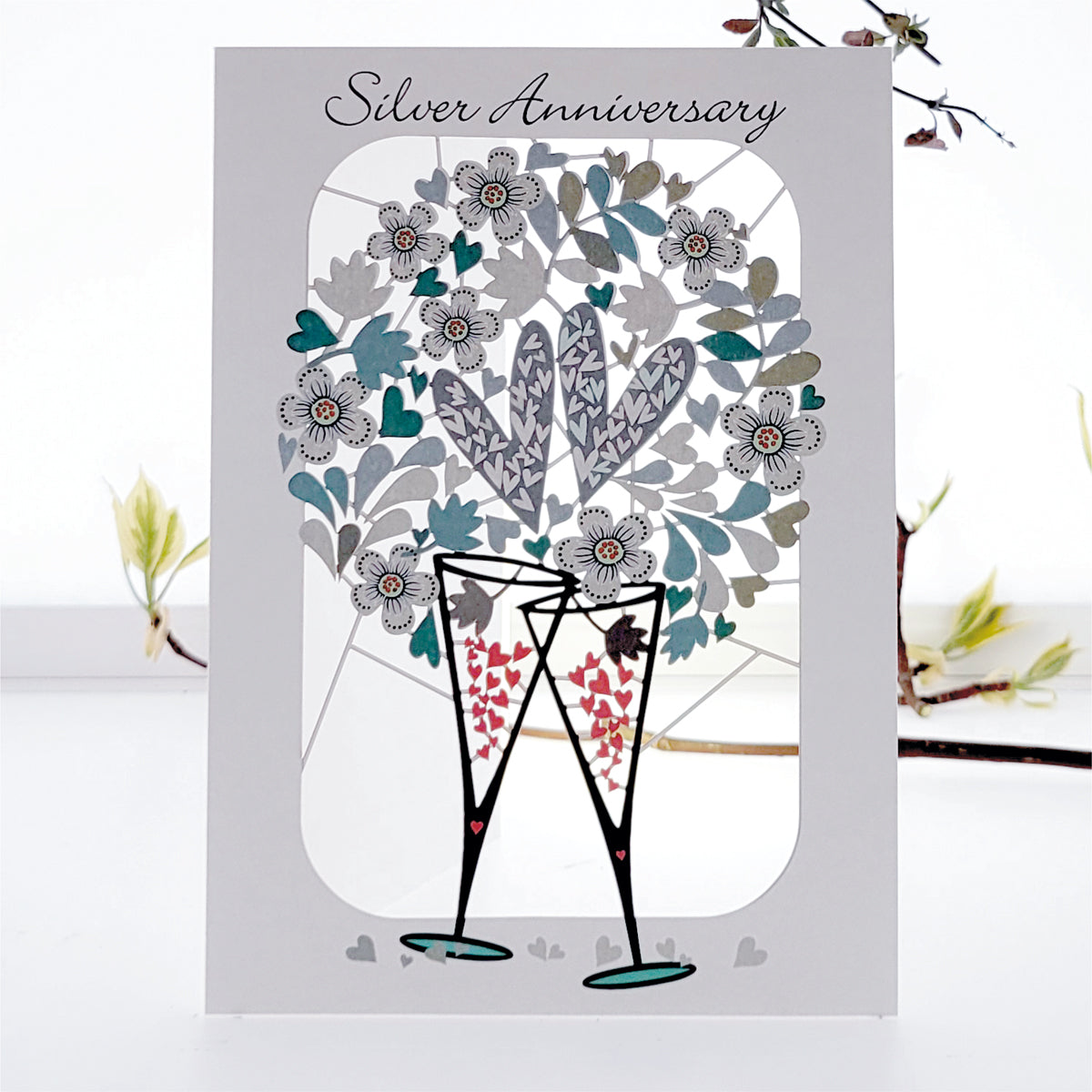 ''Silver Anniversary'' - Champagne Glasses - 25th Anniversary Card, #PM-257
