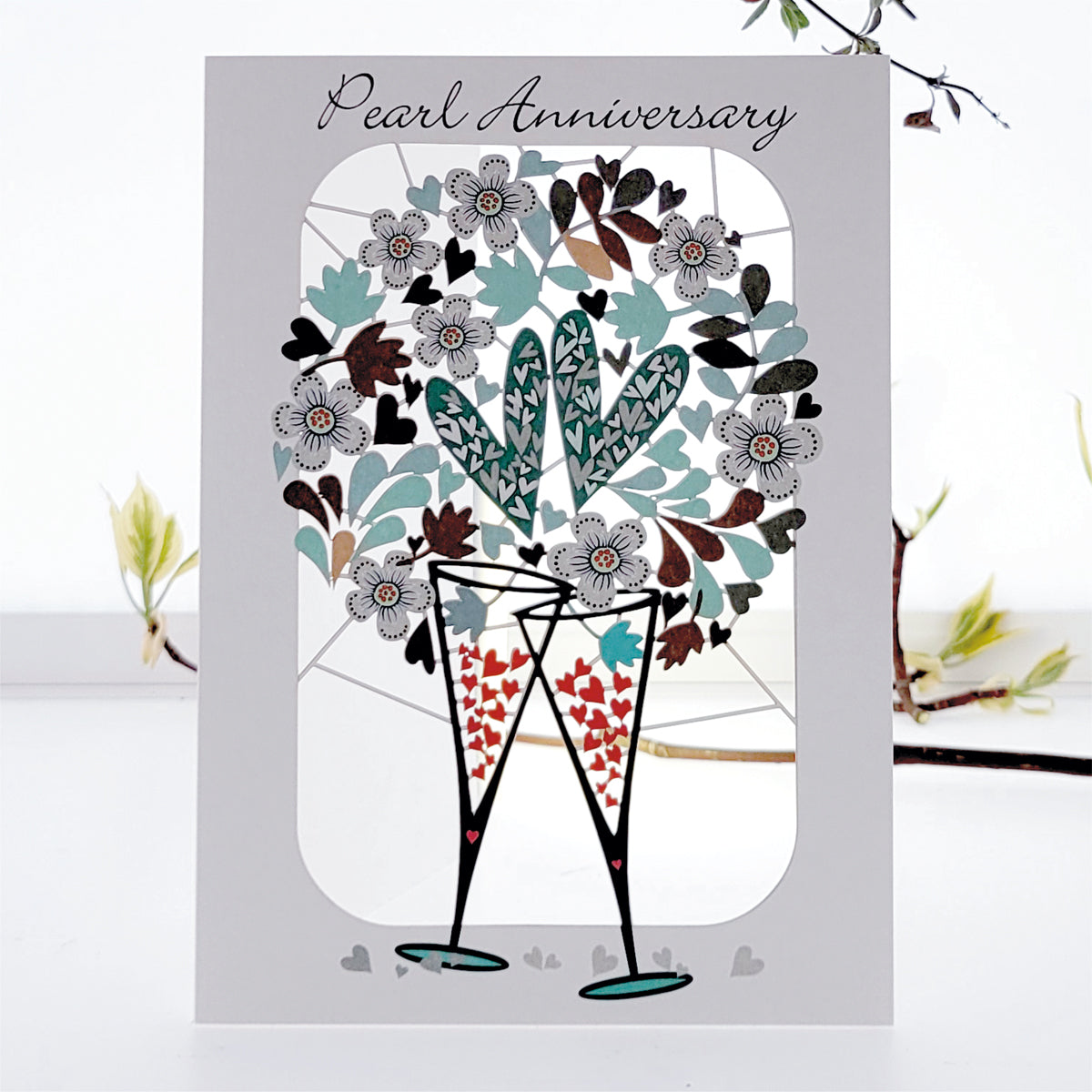 ''Pearl Anniversary'' - Champagne Glasses - 30th Anniversary Card, #PM-258