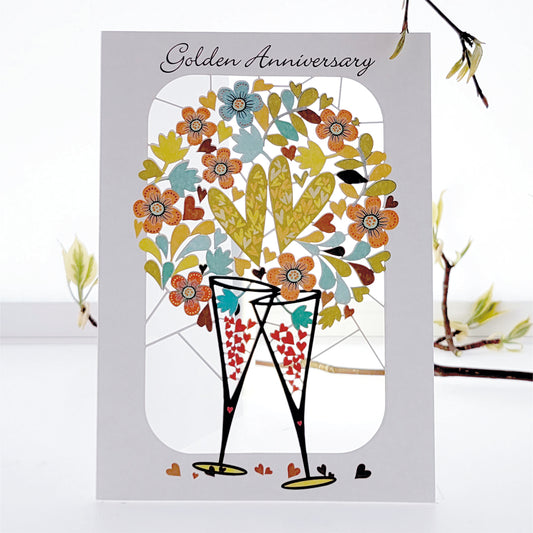''Golden Anniversary'' - Champagne Glasses - 50th Anniversary Card, #PM-261