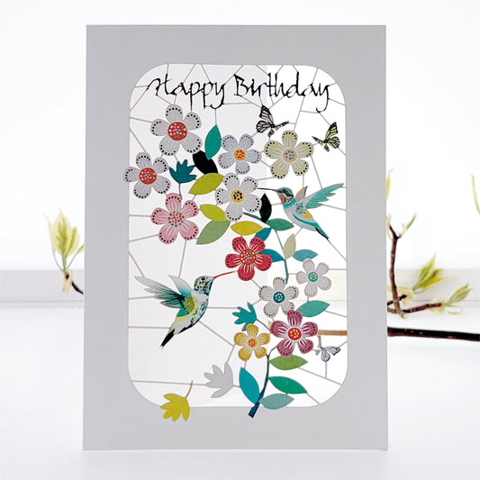 Hummingbirds & Flowers - ''Happy Birthday'' - Birthday Card - PM262