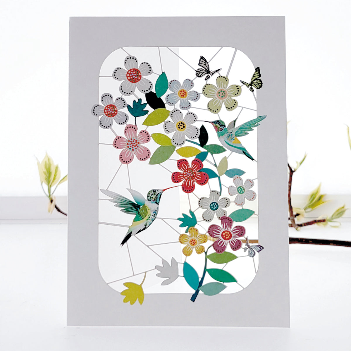 Flowers and Hummingbirds Greetings Card - Blank - Bird Card - PM263