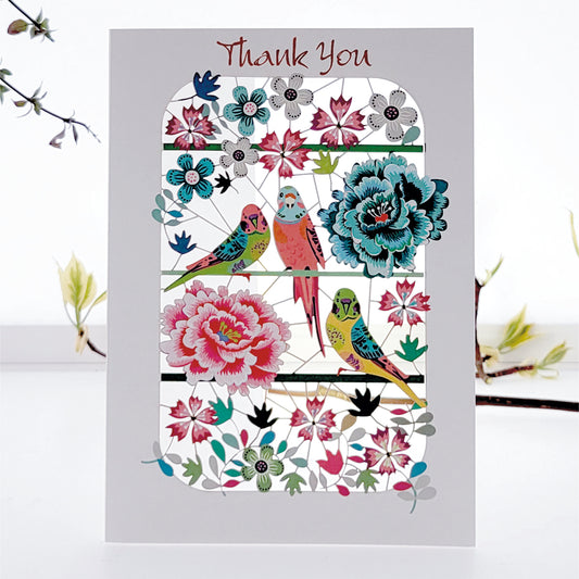 ''Thank You'' - Budgies and Peonies - Thank You Card, #PM-269
