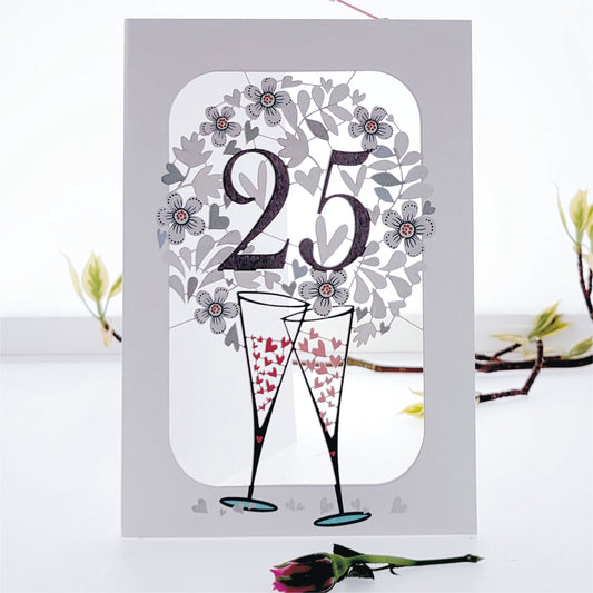 ''25'' - Champagne Glasses - 25th Silver Anniversary Card, #PM-285