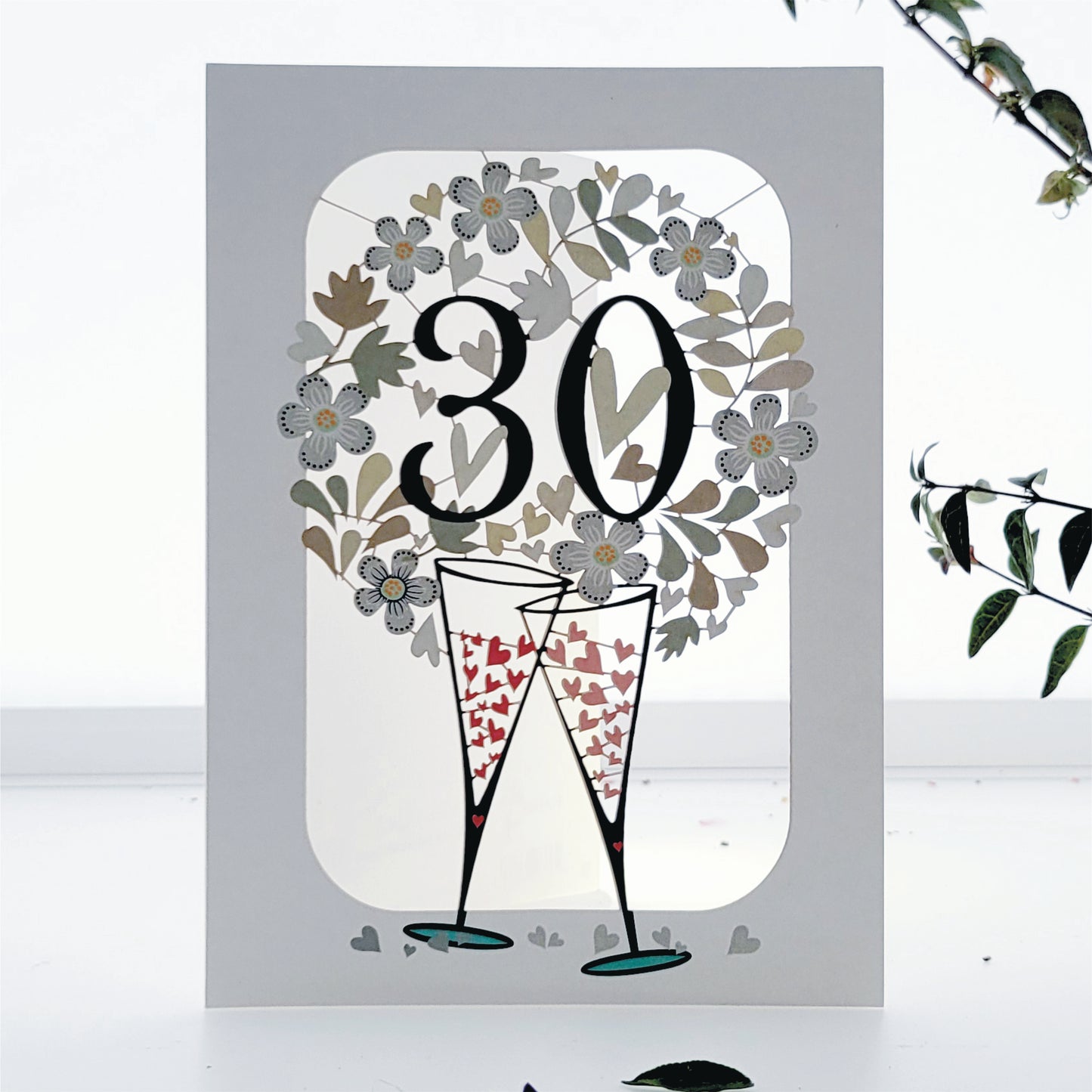 ''30'' - Champagne Glasses - 30th Pearl Anniversary Card, #PM-286