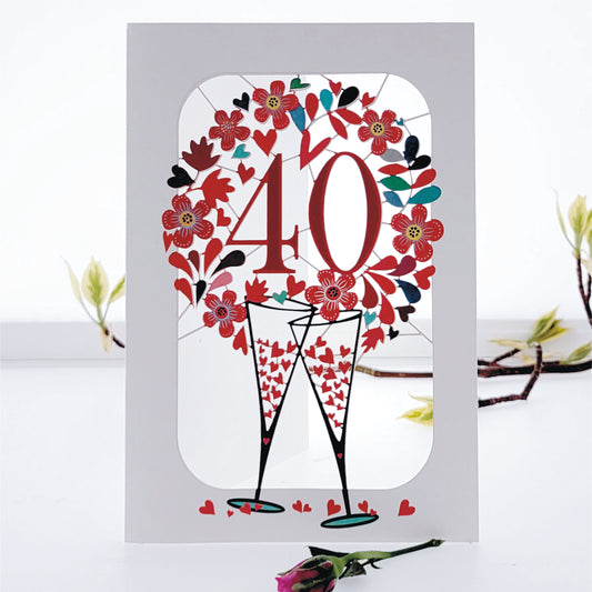 ''40'' - Champagne Glasses - 40th Ruby Anniversary Card, #PM-287