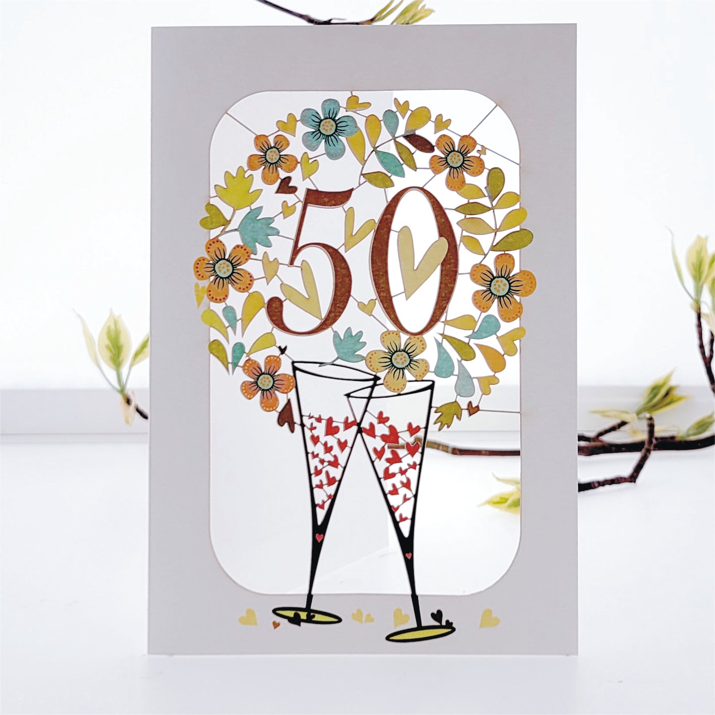 ''50'' - Champagne Glasses - 50th Gold Anniversary Card, #PM-288
