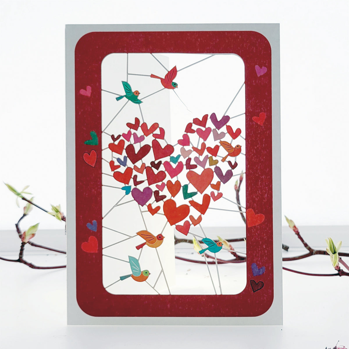 Bird and Hearts - Blank - Love/Valentines Card - PM439
