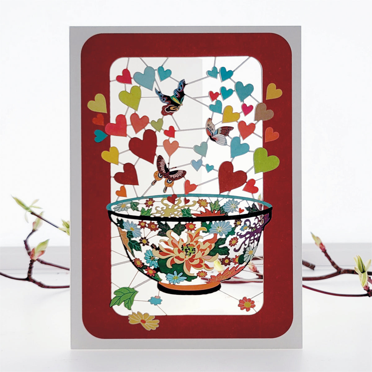 Butterfly Hearts Bowl - Blank - Love/Valentines Card - PM444