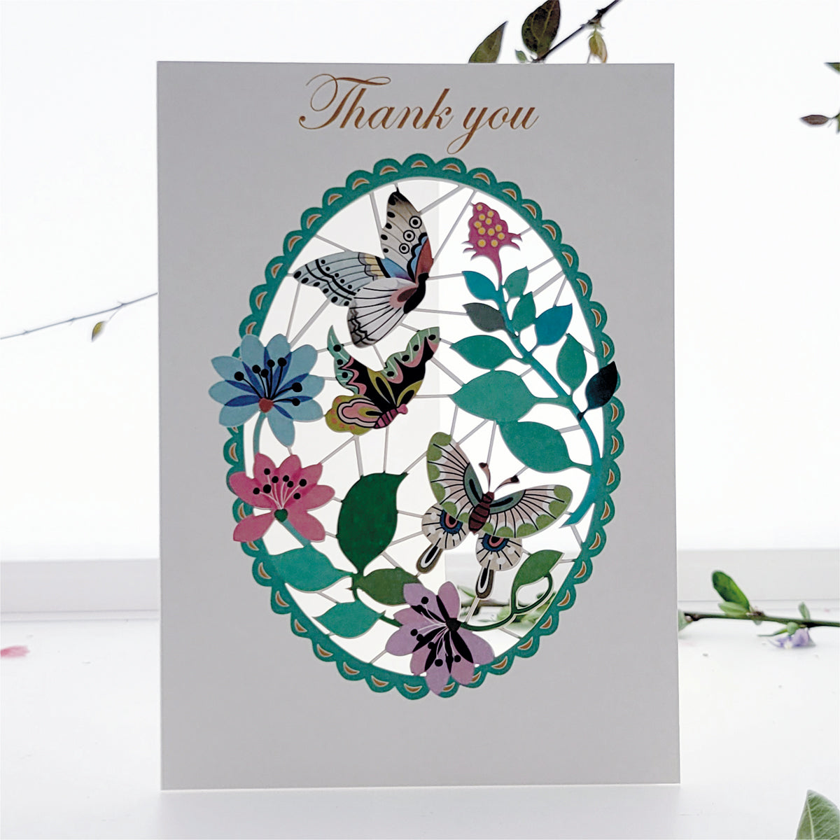 ''Thank You'' - Butterflies and Flowers - Thank You Card, #PM-523