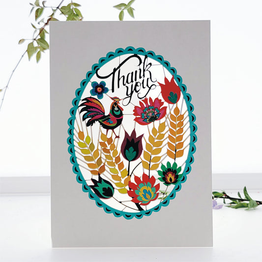 ''Thank You'' - Cockerel, Wheat and Flowers - Thank You Card, #PM-535
