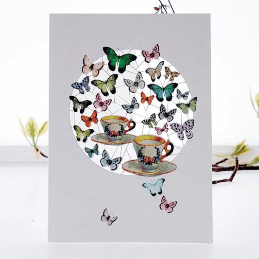 Tea Cups & Butterflies Greetings Card - Blank - Butterfly Card - PM742