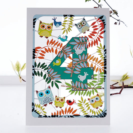 Age 4 Birthday Card, 4th Owls Card - PM794