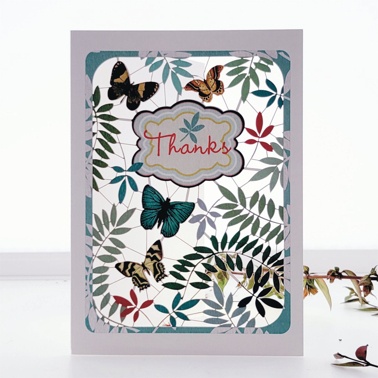 ''Thanks'' - Butterflies and Foliage - Thank You Card, #PM-812