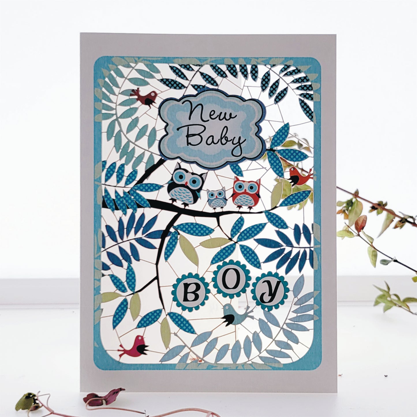 ''New Baby Boy'' Card, Baby Boy, - Owls - PM813