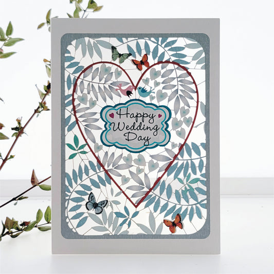 ''Happy Wedding Day'' Love Birds in Heart - Wedding Card #PM816