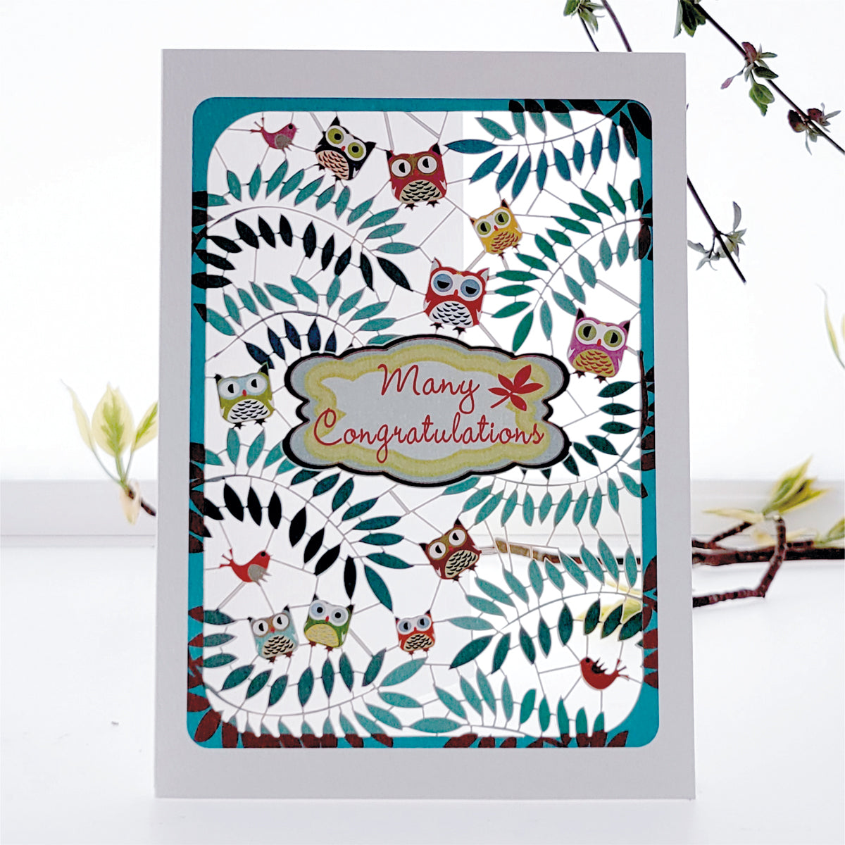 ''Many Congratulations'' - Owls and Ferns - Anniversary Card, #PM-819