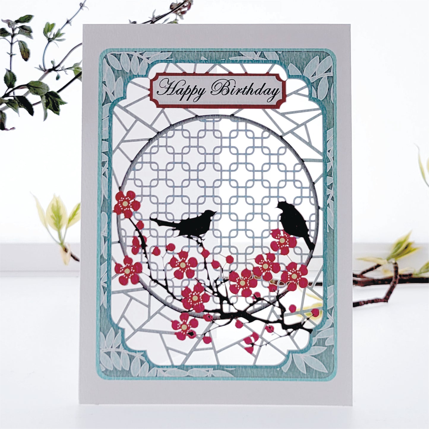 Birds in Blossom Garden - ''Happy Birthday'' - Birthday Card - PM825