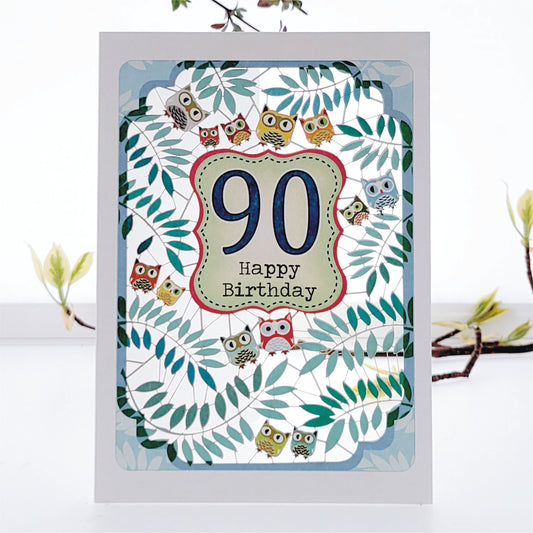 Age 90 Birthday Card, 90th Birthday Card, Owls Card - PM841