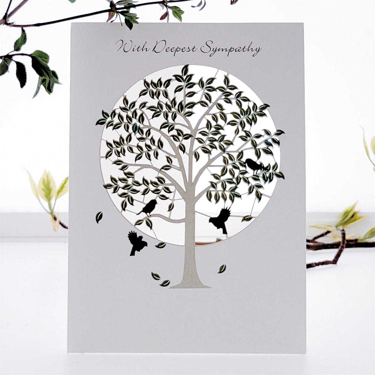 ''With Deepest Sympathy'' - Birds in Green Tree - Sympathy Card - #PM-843