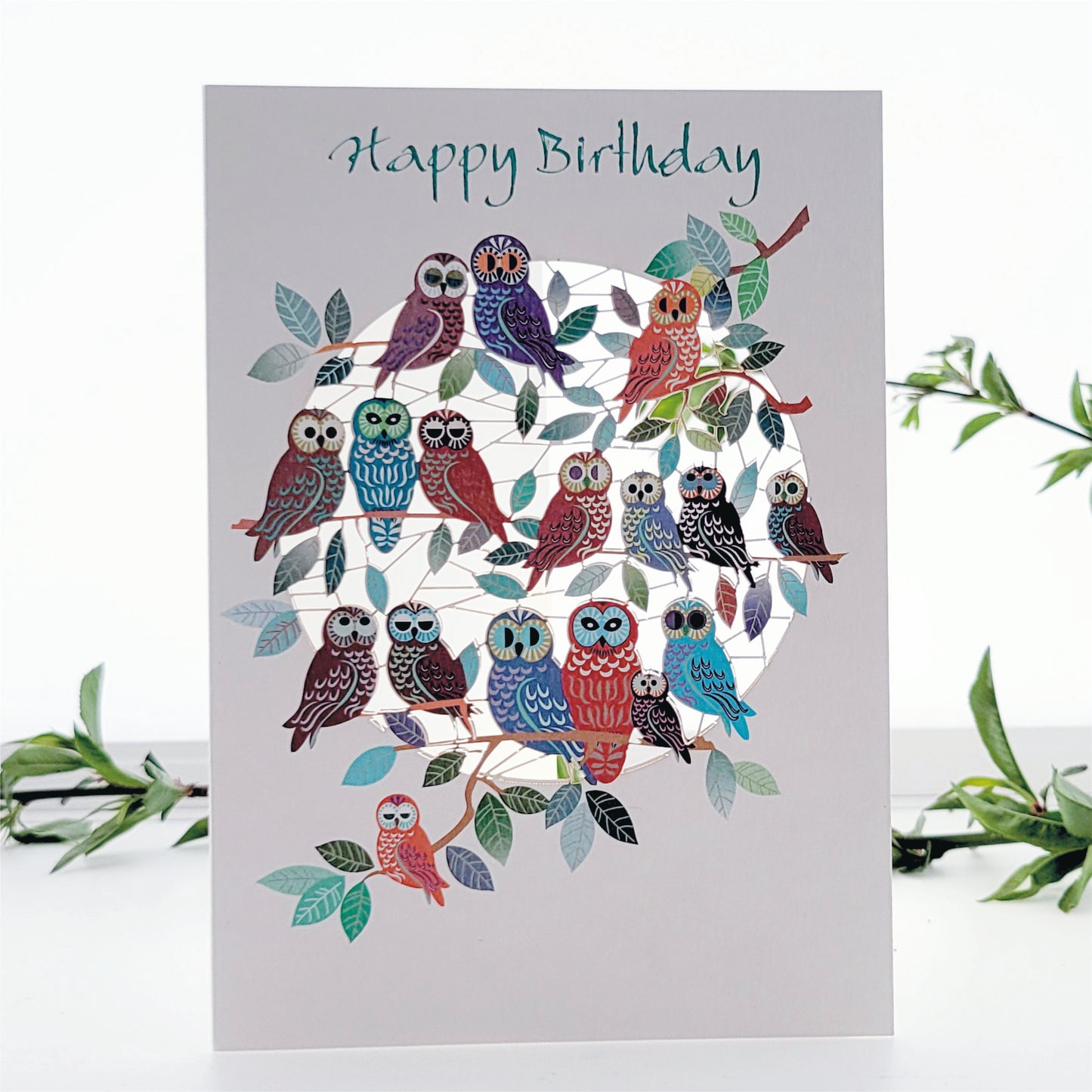 Owls on Branches - ''Happy Birthday'' - Birthday Card - PM861