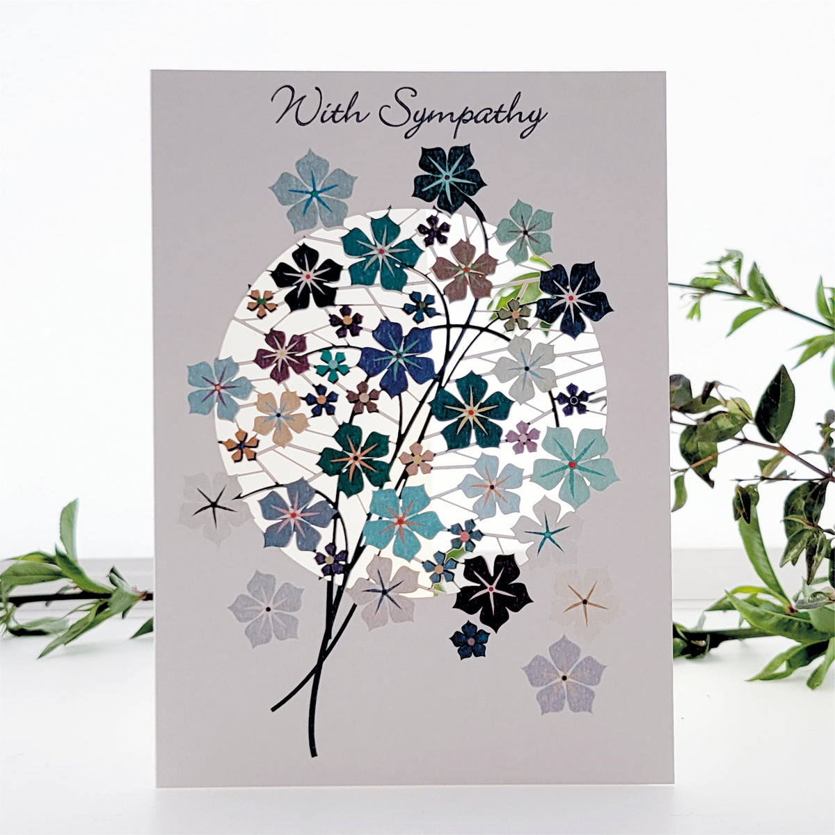''With Sympathy'' - Blue Flowers - Sympathy Card - #PM-862
