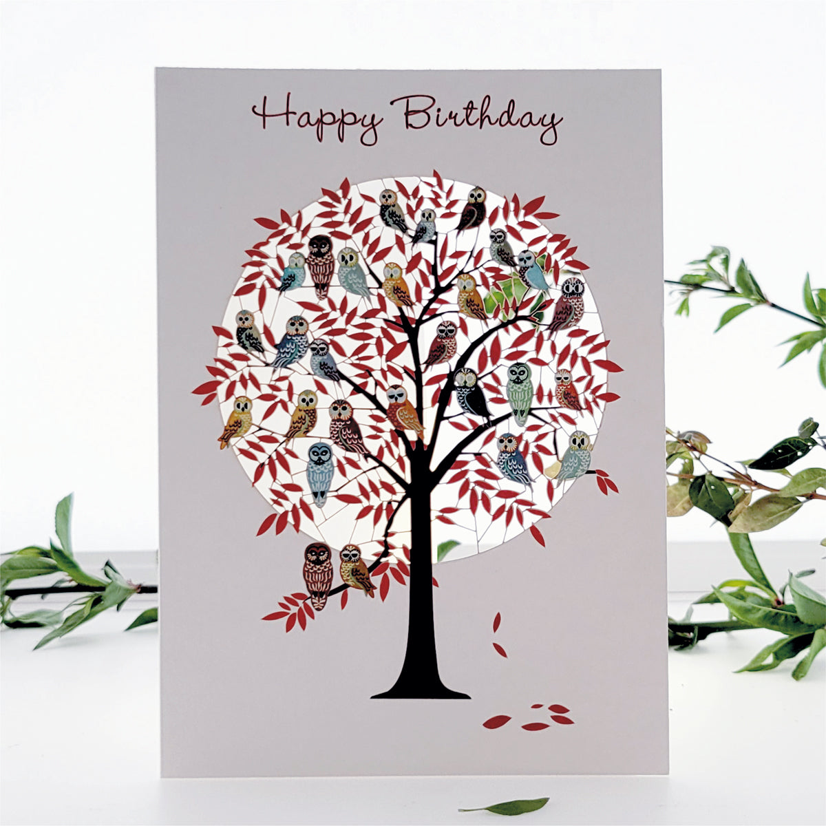 Owls in Tree - ''Happy Birthday'' - Birthday Card - PM865