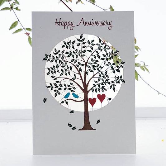 ''Happy Anniversary'' - Tree, Hearts and Birds - Anniversary Card, #PM-869