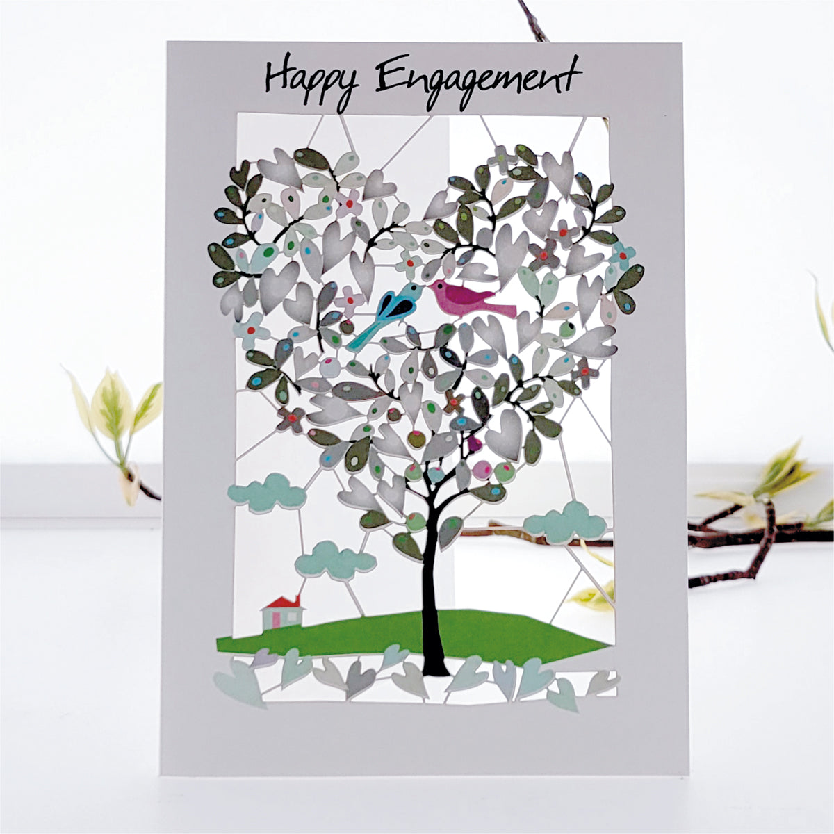 ''Happy Engagement'' Love Birds In Tree - Engagement Card #PM922