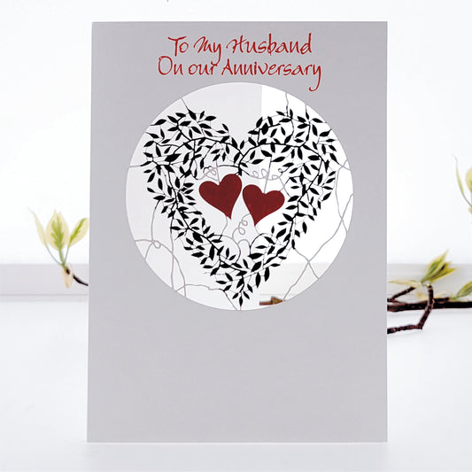 ''To My Husband on our Anniversary'' - Vine Heart - Black - Anniversary Card, #PM-924