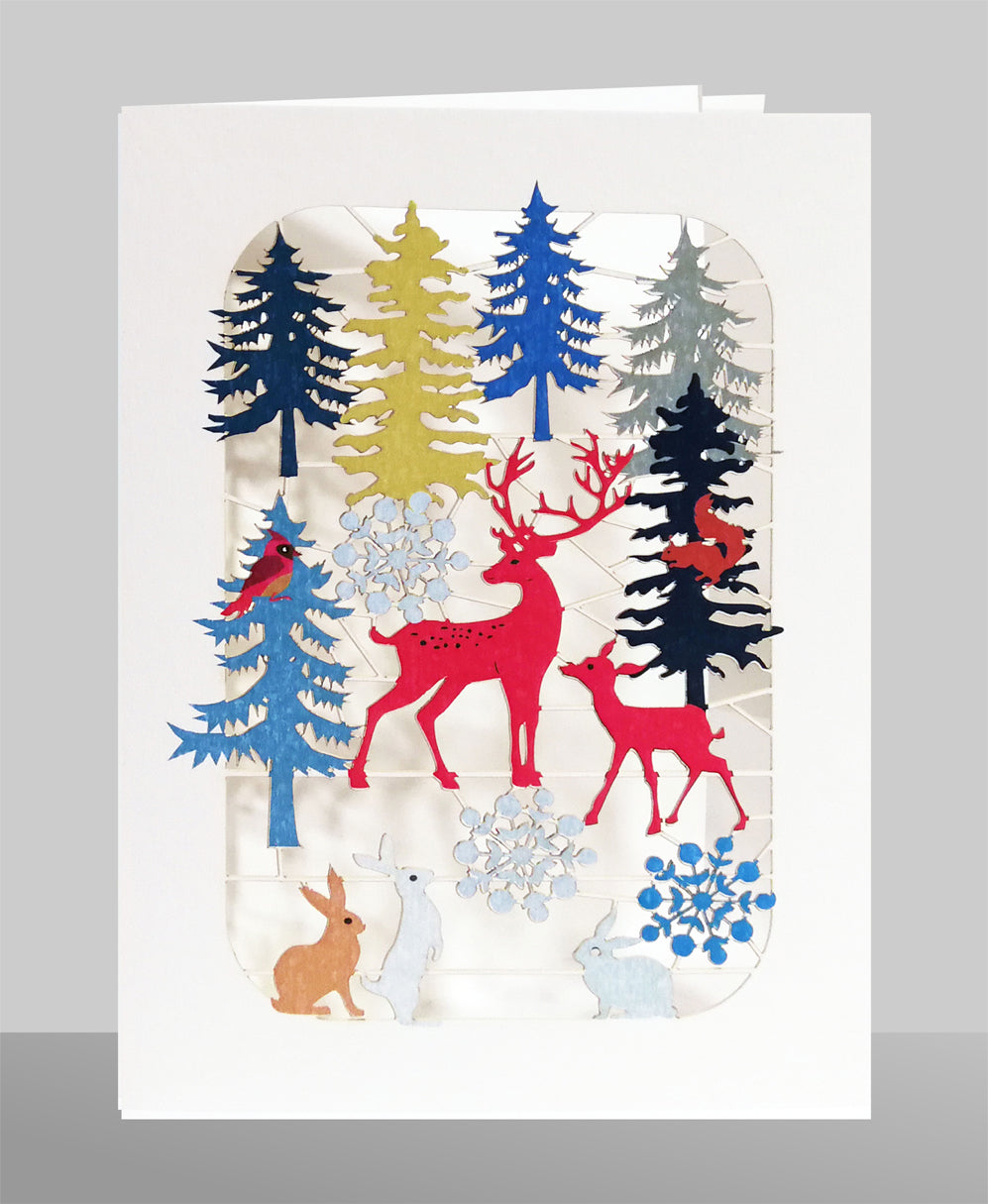 Deer and Rabbits - Christmas Card - Blank - #XP-045