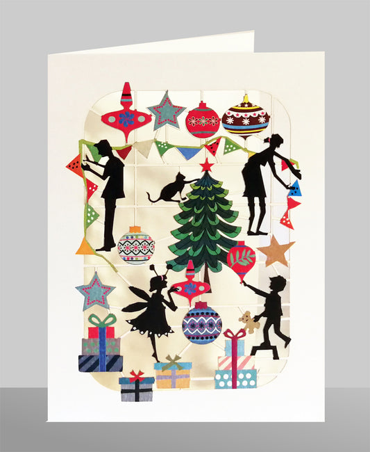 Family Decorating Tree - Christmas Card - Blank - #XP-046