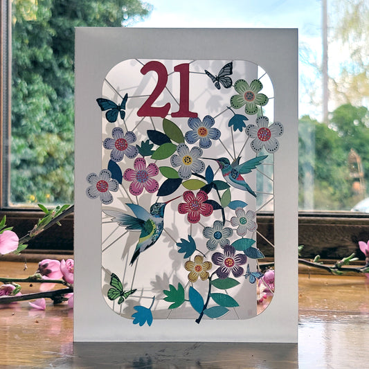 Age 21 Birthday Card, 21st Birthday Card, Humming Bird Card - GF021