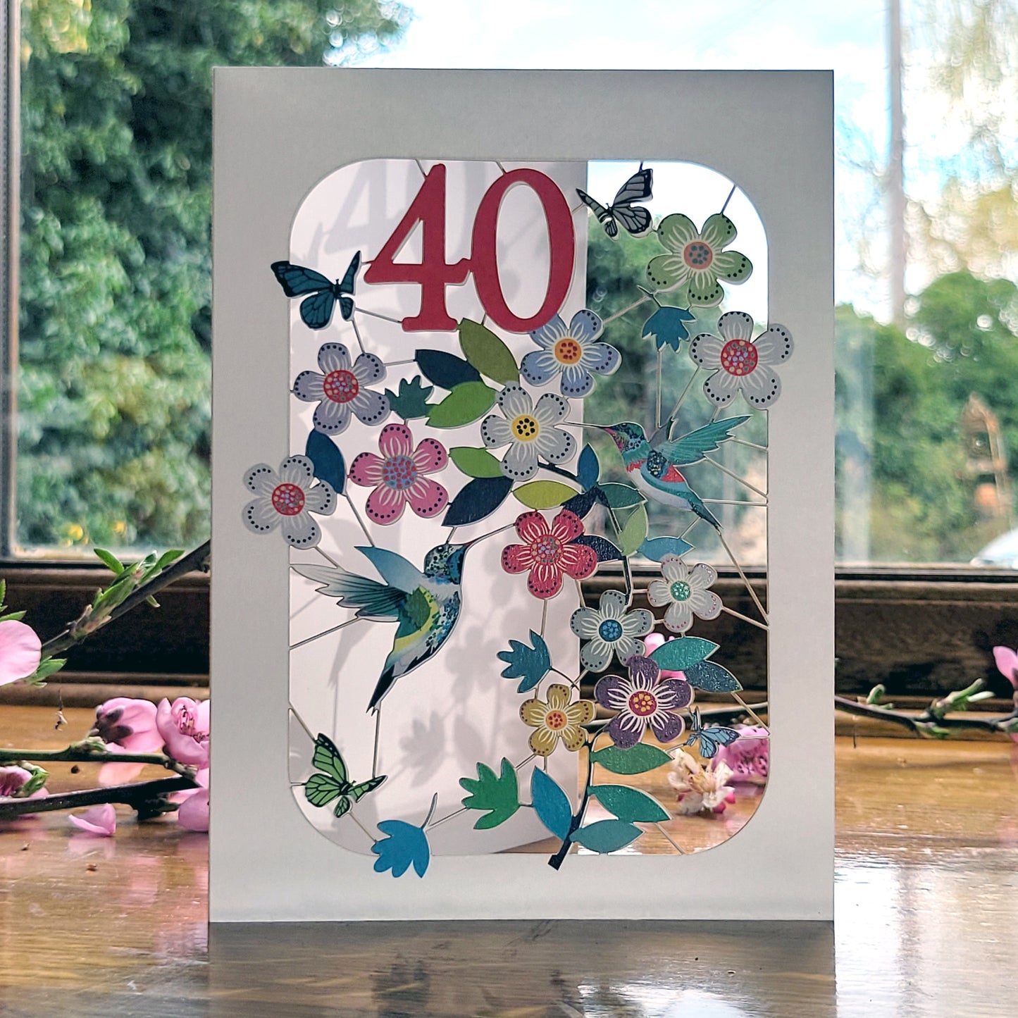 Age 40 Birthday Card, 40th Birthday Card, Humming Bird Card - GF040