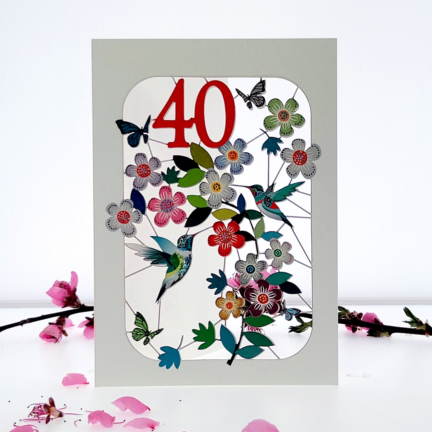 Age 40 Birthday Card, 40th Birthday Card, Humming Bird Card - GF040