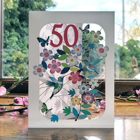 Age 50 Birthday Card, 50th Birthday Card, Humming Bird Card - GF050