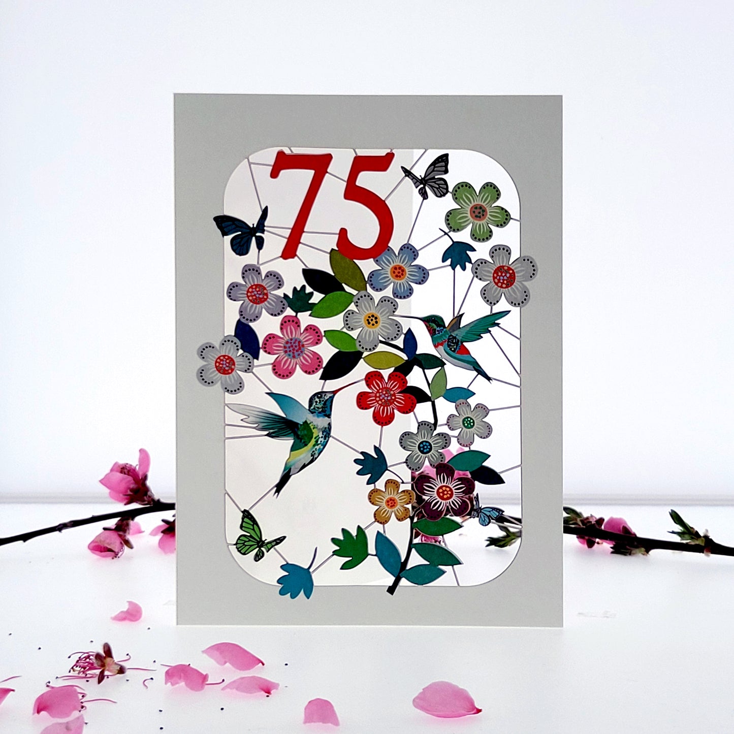 Age 75 Birthday Card, 75th Birthday Card, Humming Bird Card - GF075