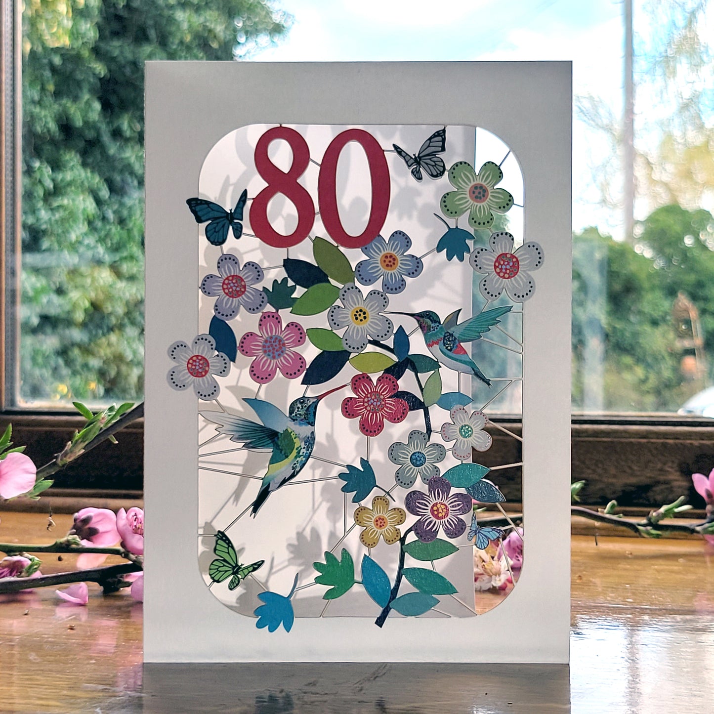 Age 80 Birthday Card, 80th Birthday Card, Humming Bird Card - GF080