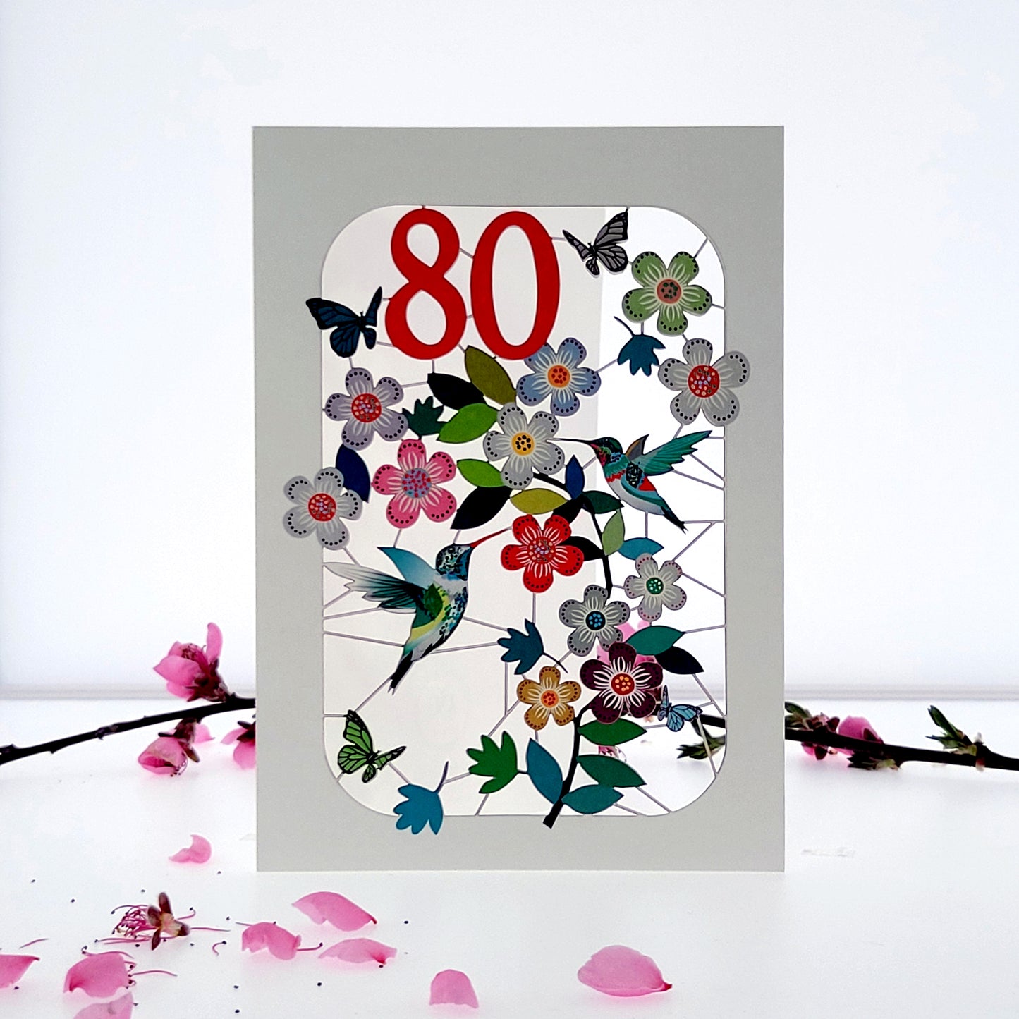 Age 80 Birthday Card, 80th Birthday Card, Humming Bird Card - GF080