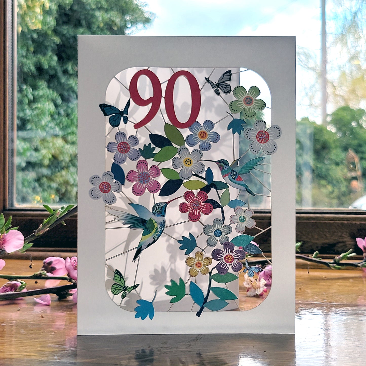Age 90 Birthday Card, 90th Birthday Card, Humming Bird Card - GF090