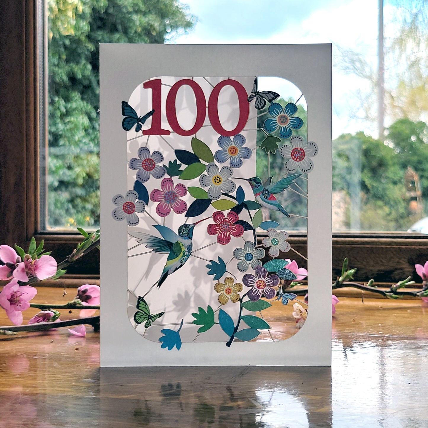Age 100 Birthday Card, 100th Birthday Card, Humming Bird Card - GF100