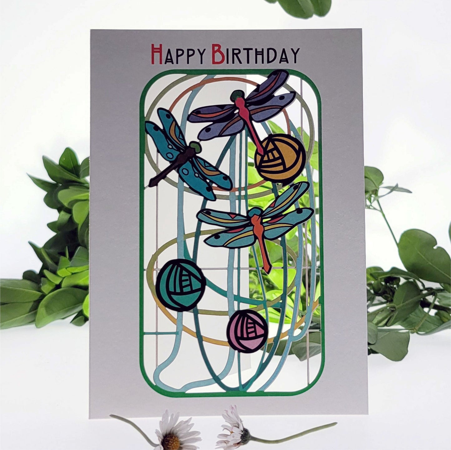 Dragonflies Card - ''Happy Birthday'' - Charles Rennie Mackintosh Style Card #MC016