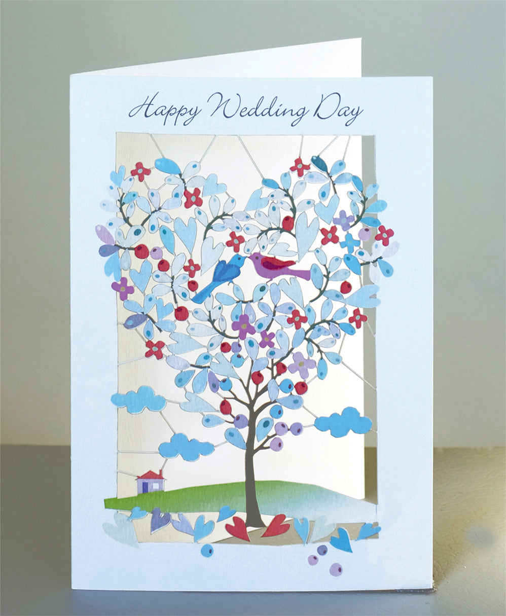 ''Happy Wedding Day'' Love Birds in Tree - Wedding Card #PM107