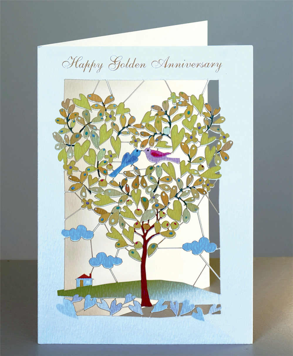 ''Happy Golden Anniversary'' - Love Birds in Tree - 50th Anniversary Card, #PM-108