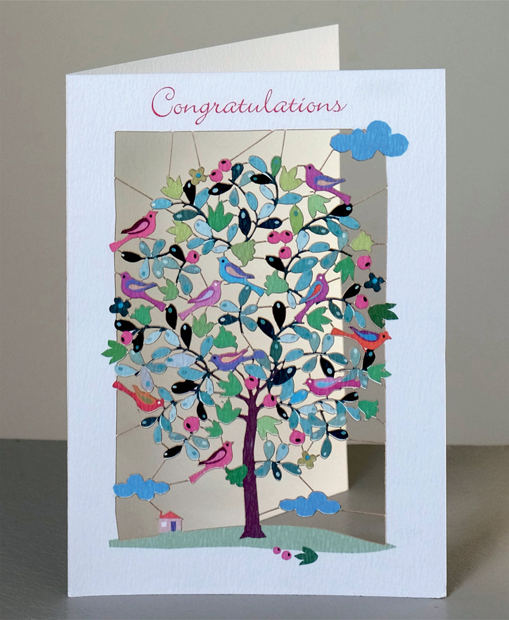 ''Congratulations'' - Love Birds in Tree - Anniversary Card, #PM-115