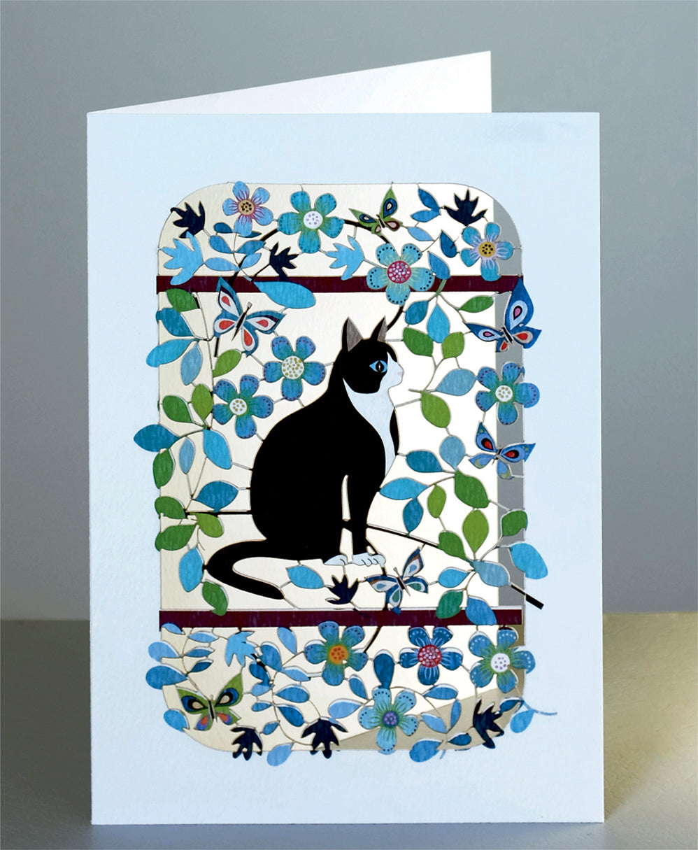 Cat & Butterflies Greetings Card - Blank -  Cat Card - PM200